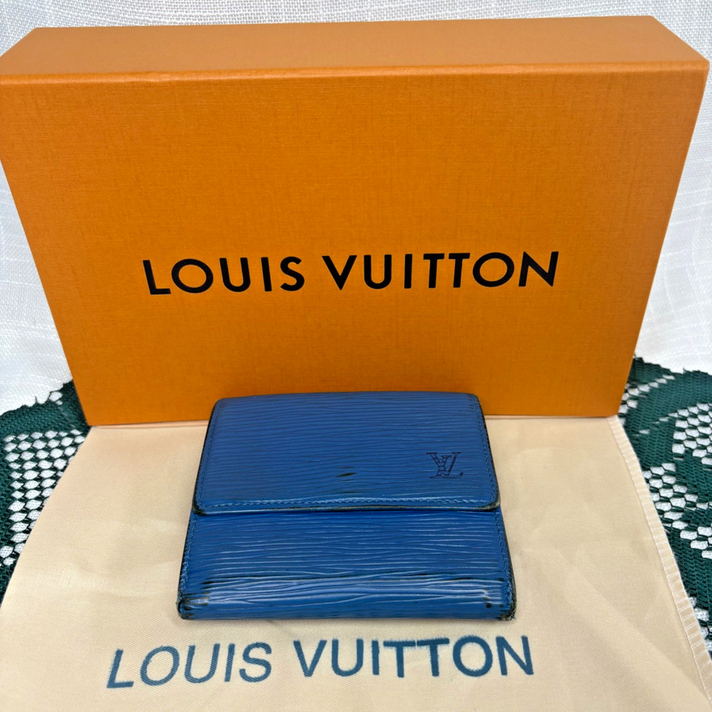 LOUIS VUITTON LV Royal Blue Epi Portefeiulle Elise Leather Wallet Coin Pouch COA